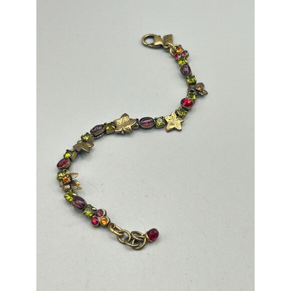 Mary DeMarco Vintage Inspired Bracelet with Glass Stones & Leaf Bronze Tone - Picture 3 of 6
